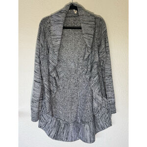 Soft Surroundings Open Front Cardigan XL Gray Textured Knit Drape Sweater Fringe